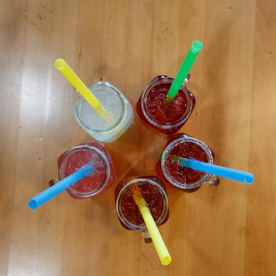 Assorted lemonades and iced teas.