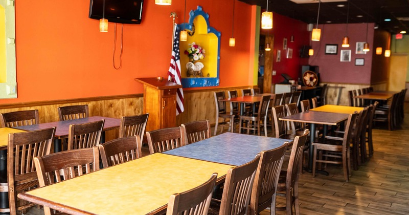 Interior, dining area, tables and chairs