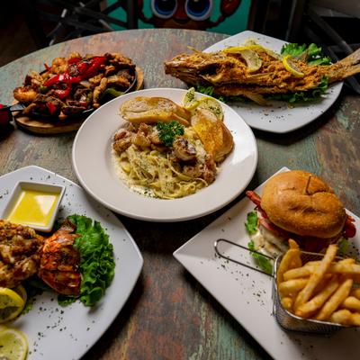 Variety of dishes served on the table.