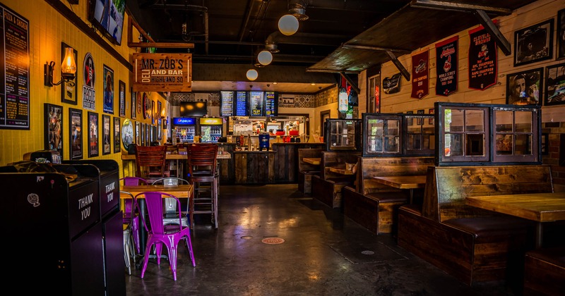 Interior, seating area and booth area on the right