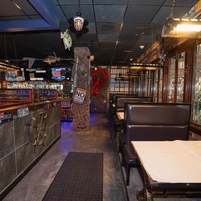 Dining area with booth seating.