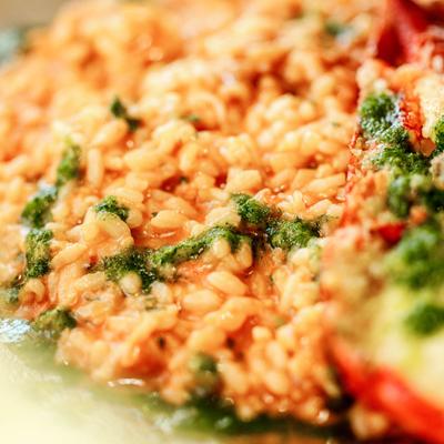 Lobster risotto, close up.