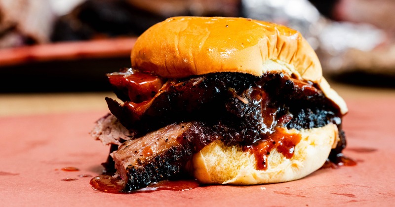 Smoked meat, angled view