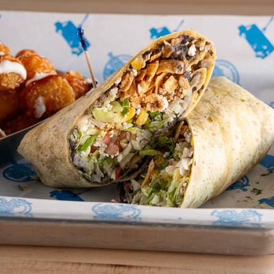 Crunchy Tex Mex Wrap and tater tots.