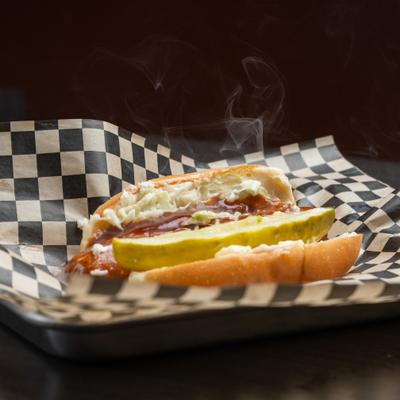 Hot Dog with toppings.