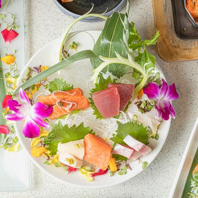 Sashimi sampler, overhead view.