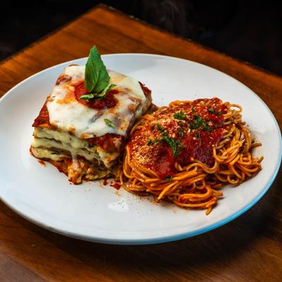 Eggplant Parmesan and spaghetti marinara.