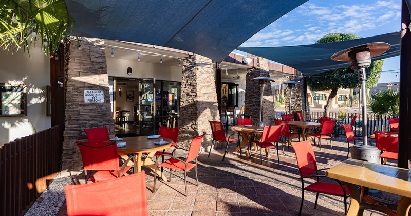 Exterior, patio, dining tables and chairs