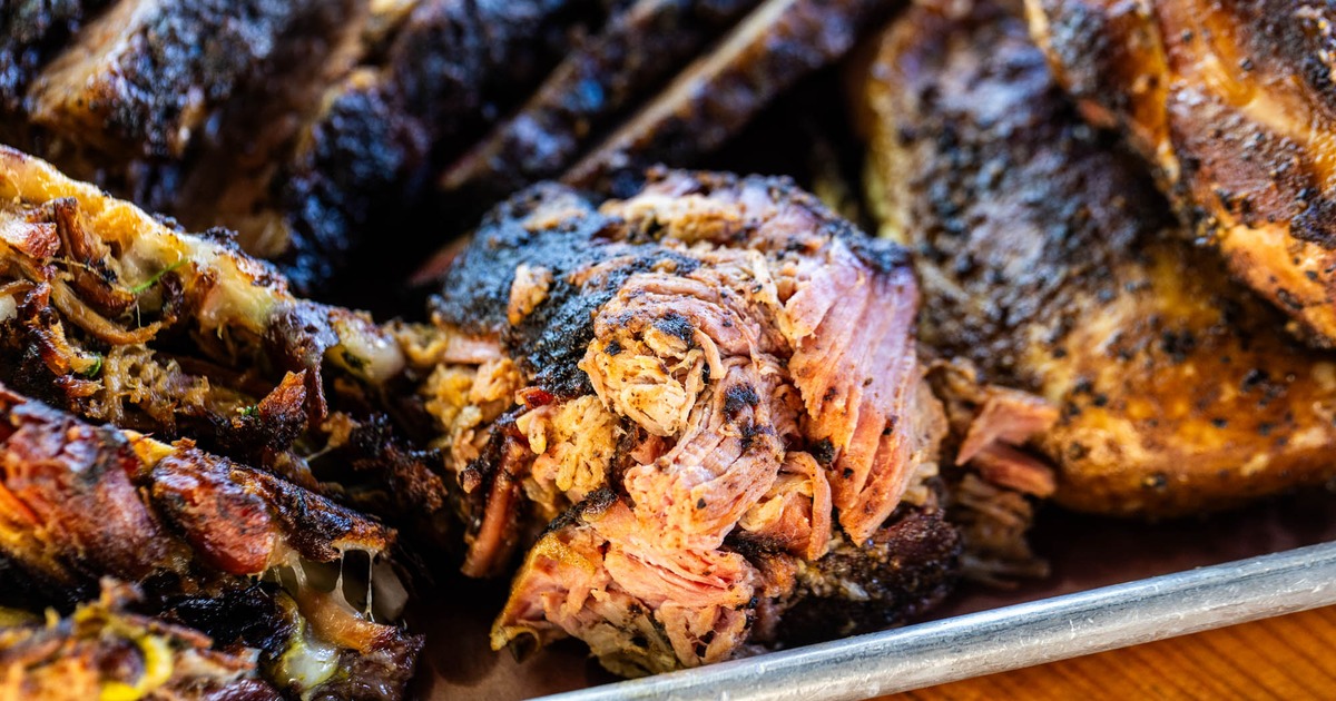 Close up of BBQ meat on a platter