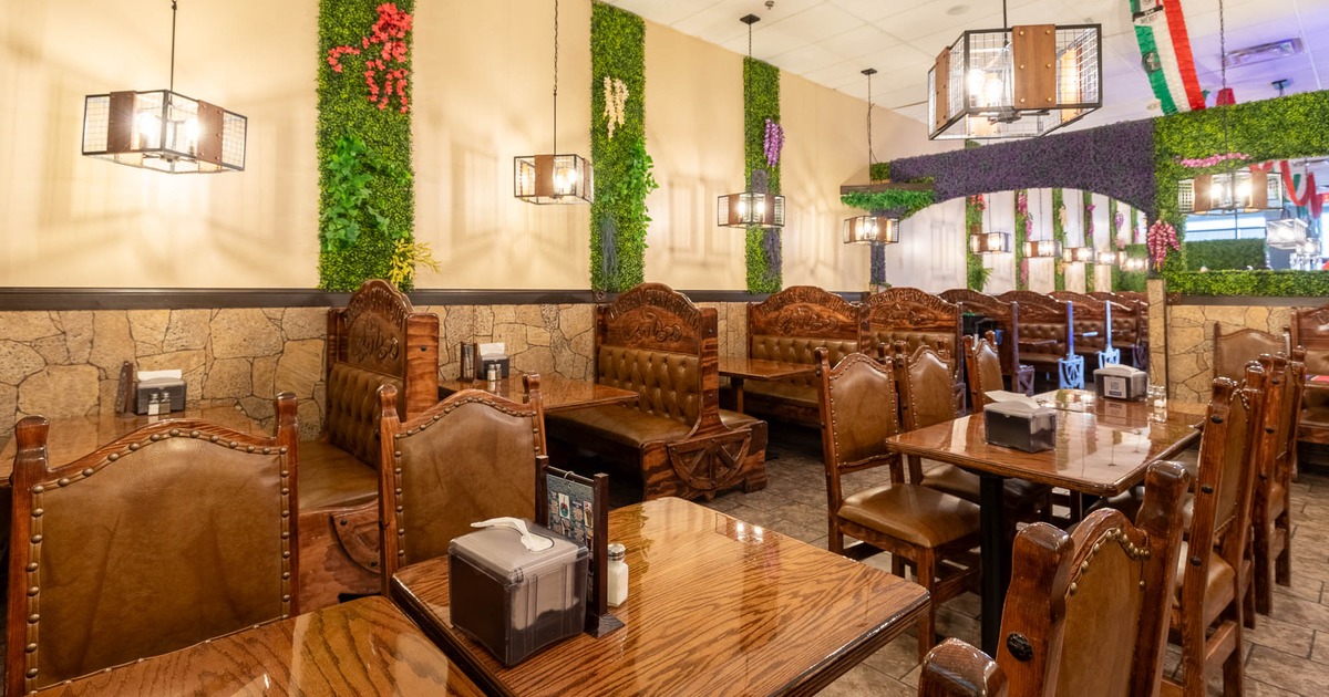 Interior, chairs and tables, wall decoration