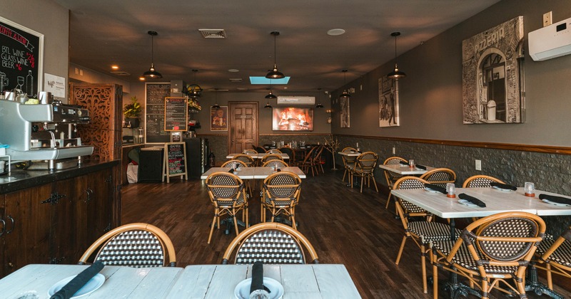 Interior dining area with tables and chairs