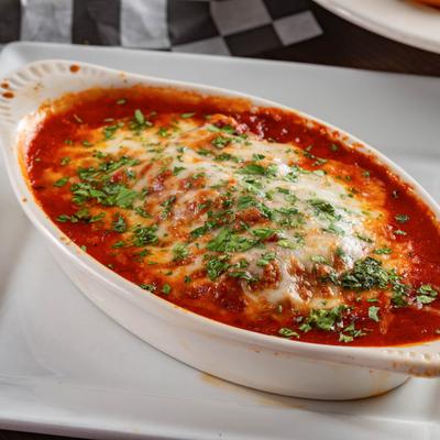 A serving of lasagna.