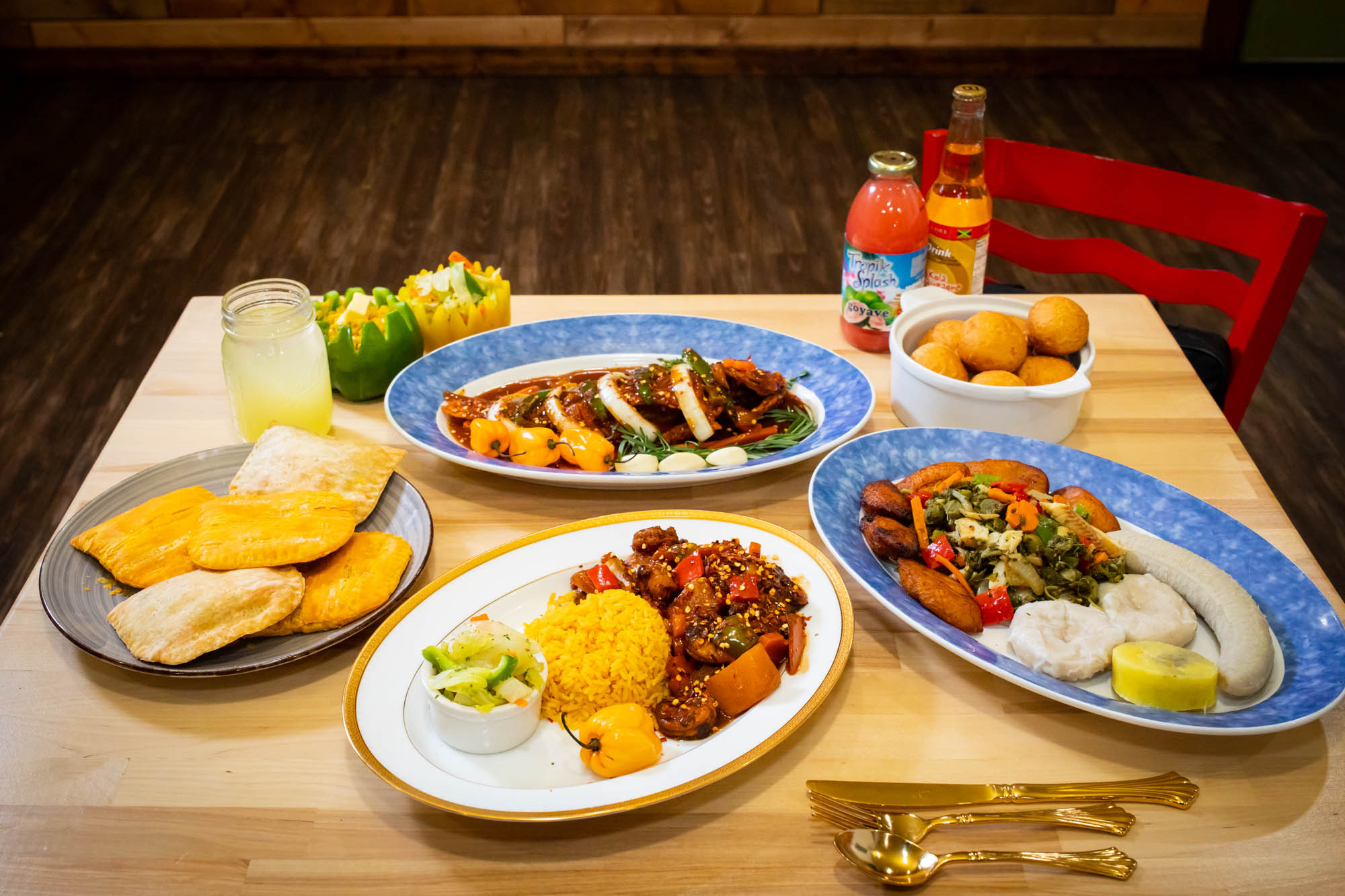 Assorted dishes spread on the table