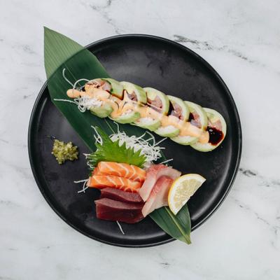 A combination of sashimi and signature sushi rolls.