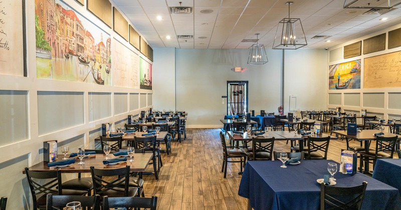 Interior, seating area wide view