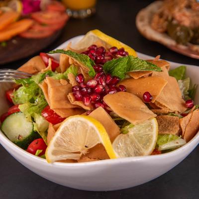 A bowl of Fattoush salad.