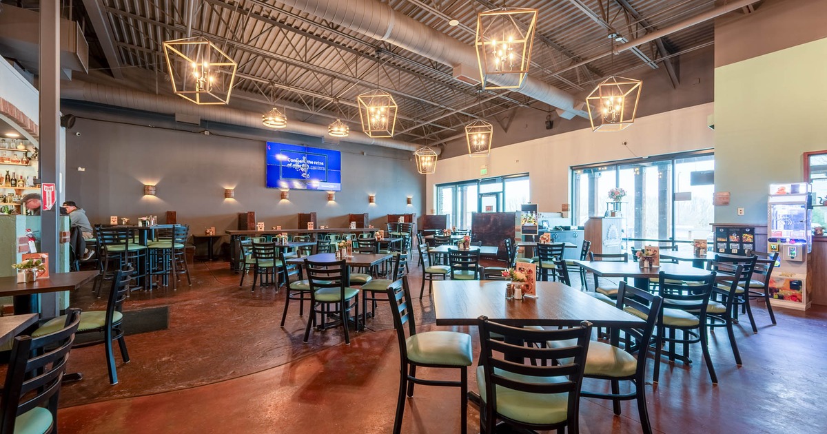 Interior, seating area with tables and chairs