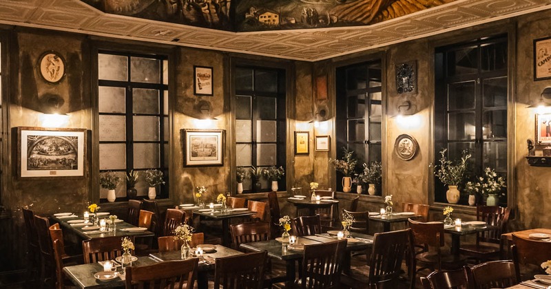 Interior, wide view, dining area