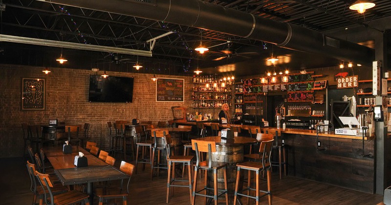 Interior, tables and seats  in a bar area