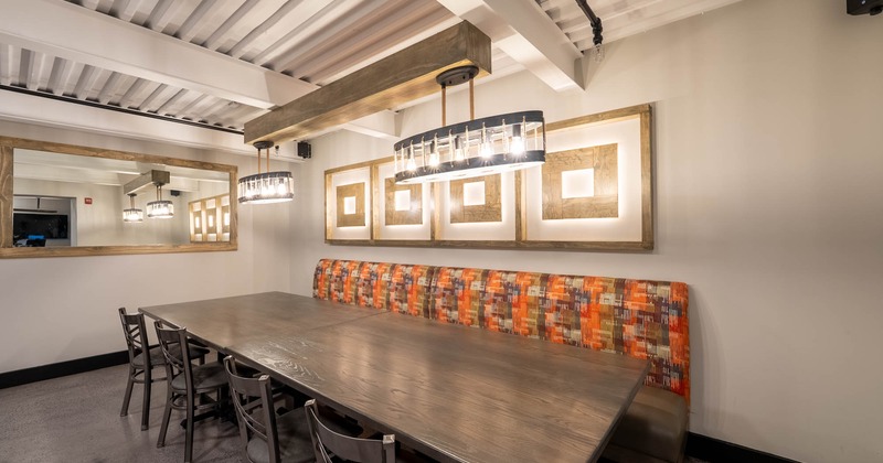 Interior, dining room, long dining table and chairs