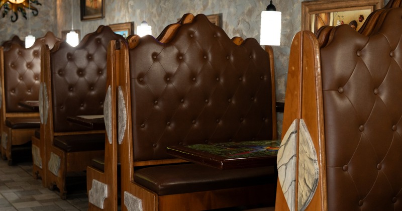 Interior, leather dining booths