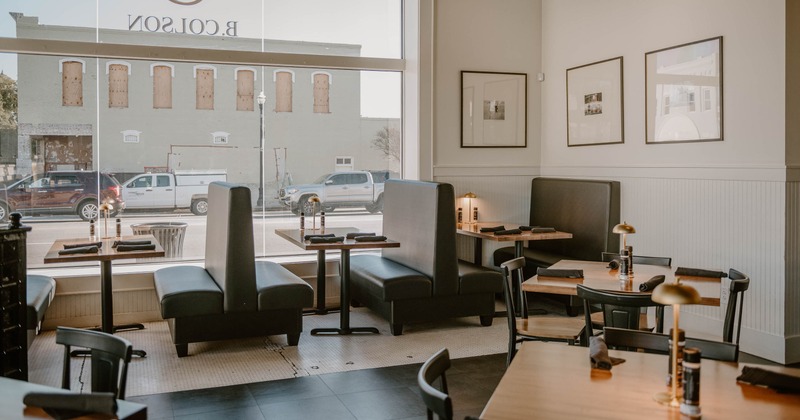 Interior, dining area with large windows