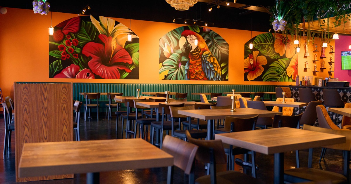 Interior seating area with chairs and tables
