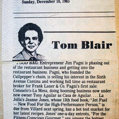 An old newspaper article from 1983 about restaurant business