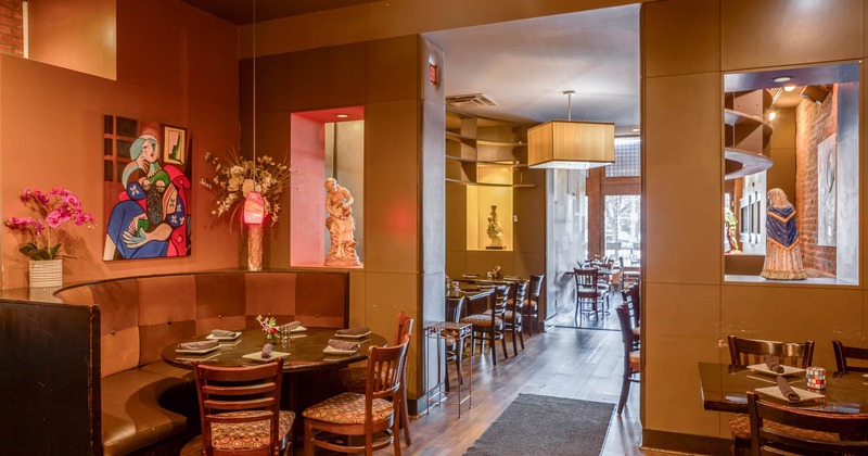 Interior, dining area, circular, banquette seating