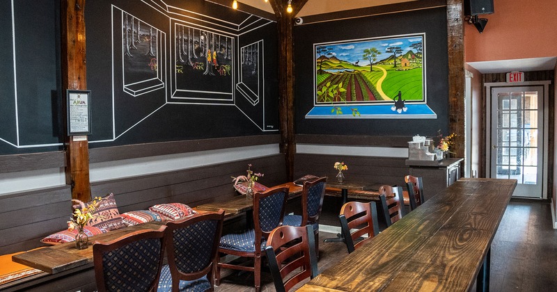 Interior, tables and wall decoration