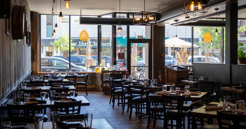 Nicely done interior dining area with set tables