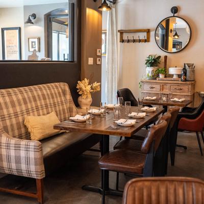 Fully set dining table.