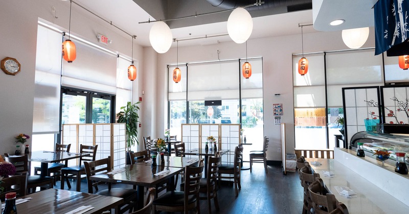 Interior, spacious dining area with large windows