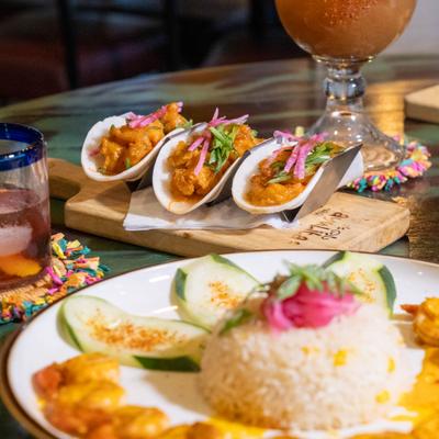 Sauteed shrimp and shrimp tacos.