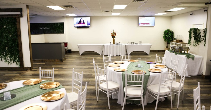 Interior, round tables and chairs