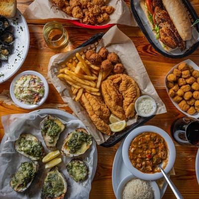 Various dishes served, top view