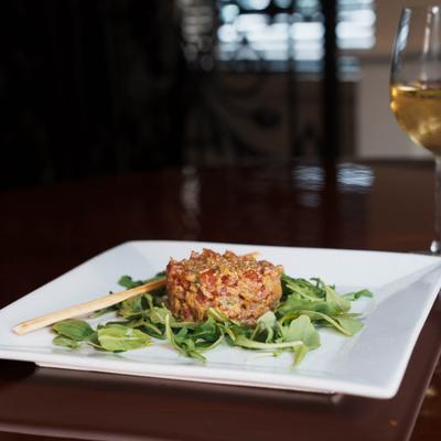 Tuna Tartare and arugula.
