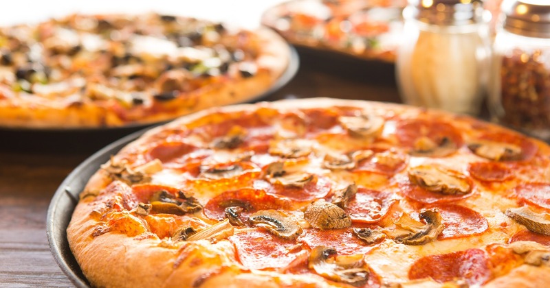 Pepperoni pizza, with cheese and mushrooms