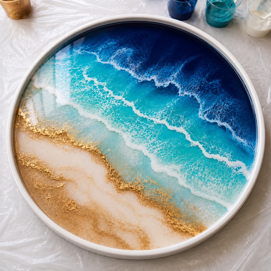 🌊🍷 Beach Tray Resin Art Paint Night 🍷🌊 event photo
