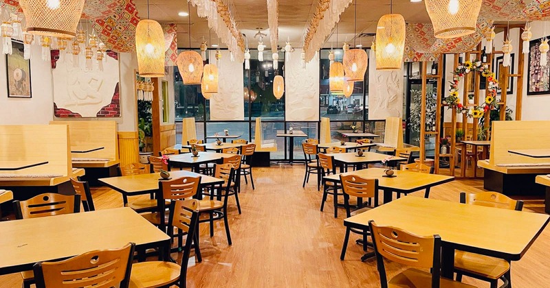 Interior, tables and chairs all lined up