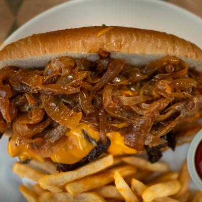 Short Rib Cheesesteak served, top view