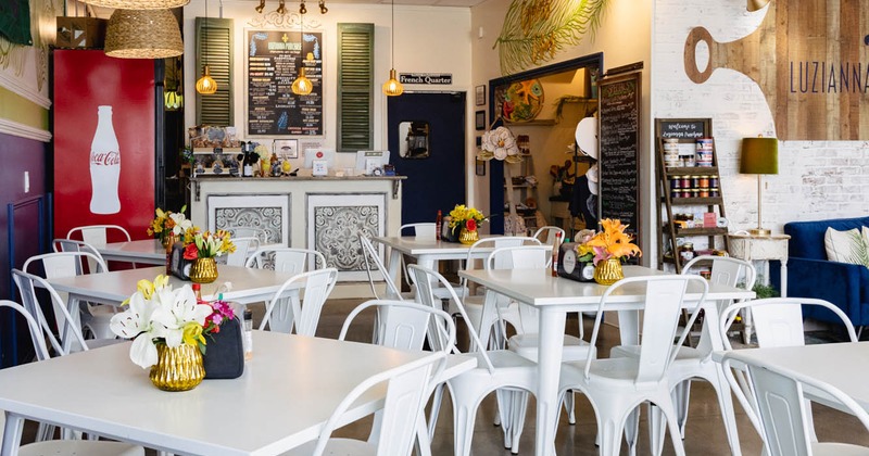 Interior, big dining area with decorations