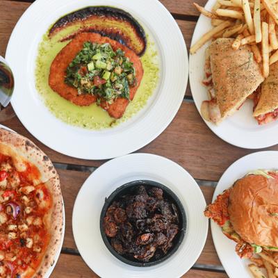 Various food on the table, top view