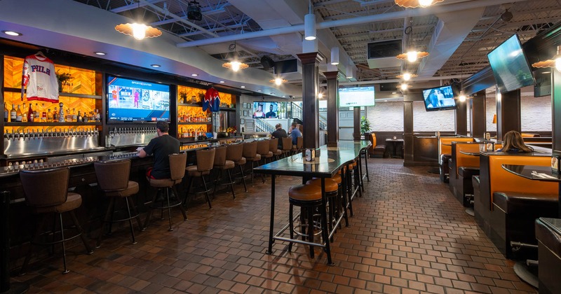 Interior, high table and chairs in seating area