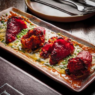 Roasted stuffed red peppers.