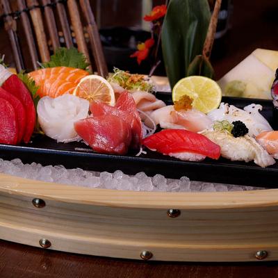 Assorted nigiri and sashimi.