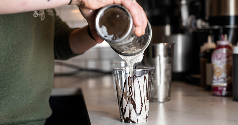 Pouring a milkshake