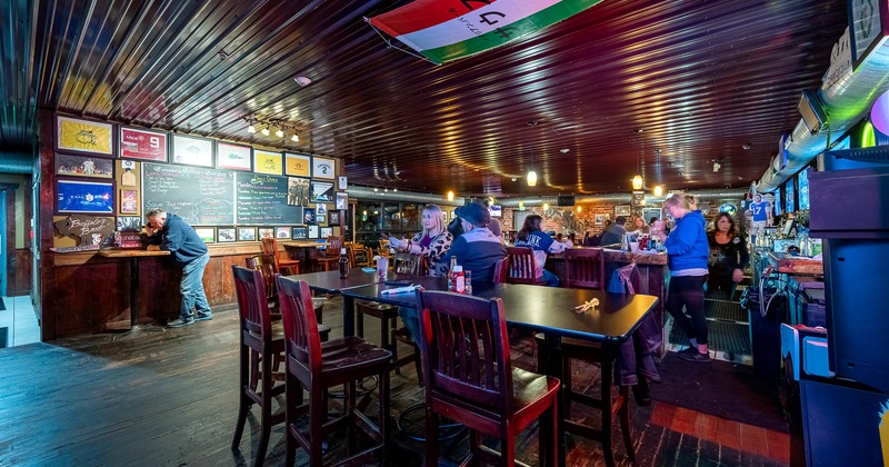 Interior, high tables and chairs