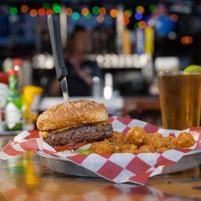 The Woody Burger served with a side of tater toots.