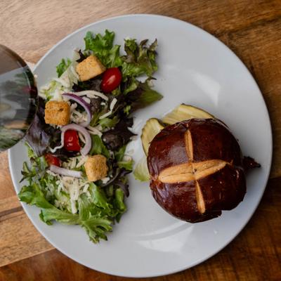Burger and salad.